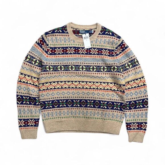 Polo Ralph Lauren Fair Isle Jacquard Wool Alpaca Holiday Sweater Sportsman L - Picture 1 of 13